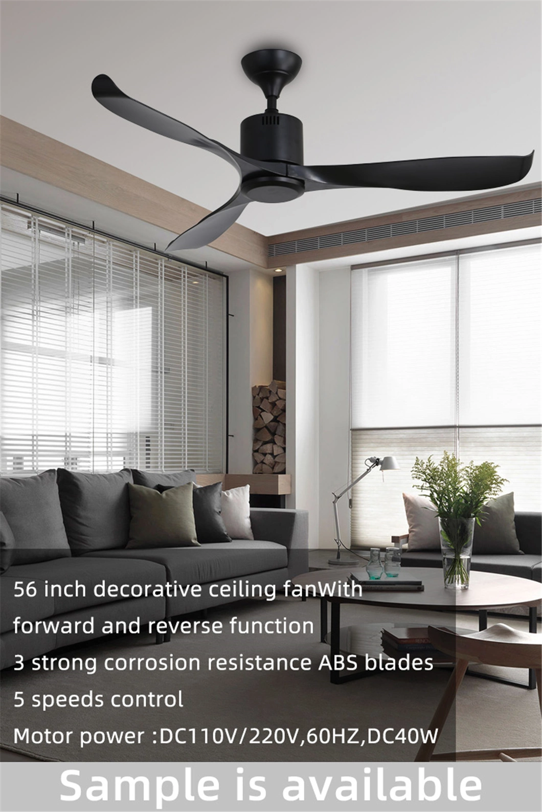 OEM ODM 56 Inch Ceiling Fan Ventilation Silent Thailand Black Commercial Ceiling Fan for Restaurants